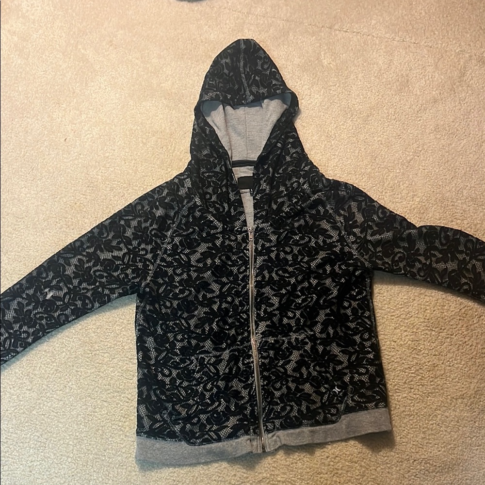 Hurley Black and Gray Hooded Jacket with Lace Design